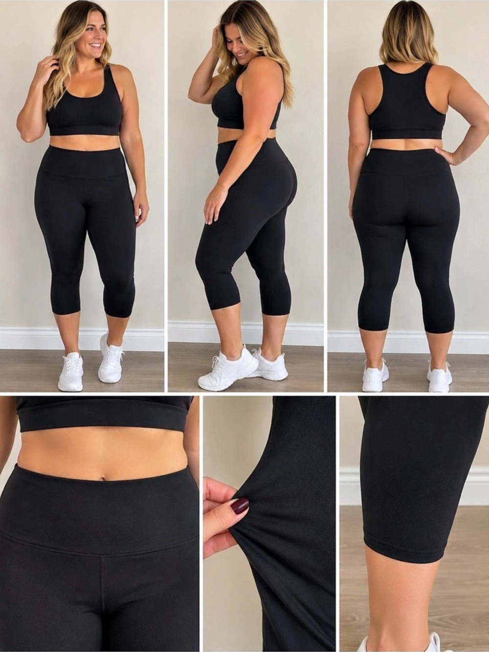 Black High-Waisted Capri Leggings L/XL NWOT